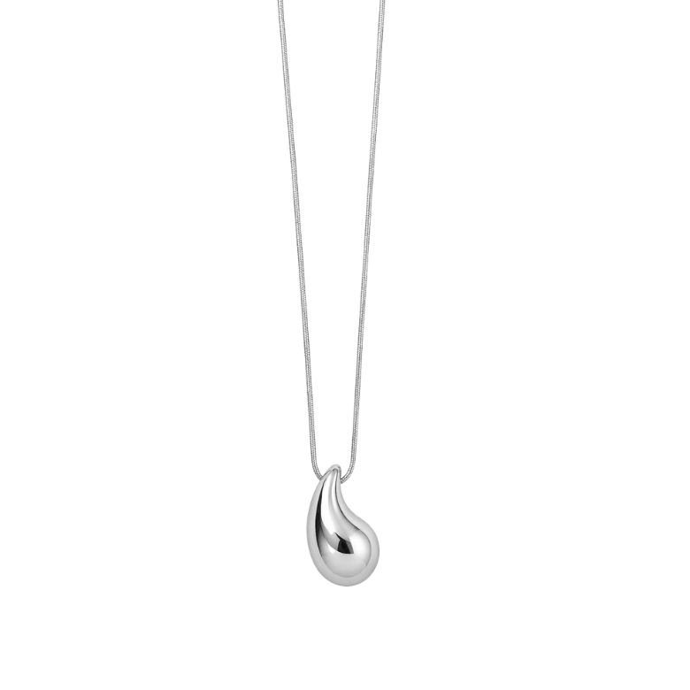 Collana acciaio argentato con ciondolo a goccia, design moderno ed elegante.