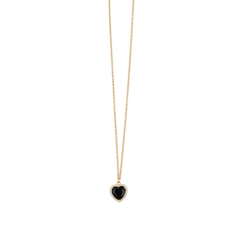 collana in acciaio dorato con cuore nero e zirconi