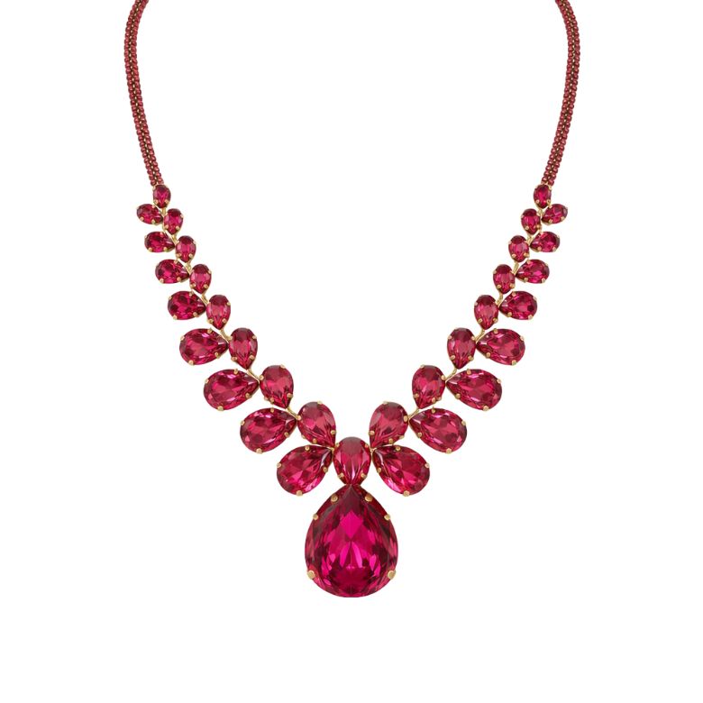 collana in acciaio dorato con cristalli fucsia a cascata