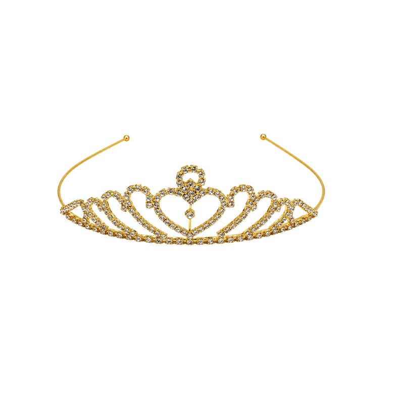 Corona gioiello dorata con strass a onde e cuore, un accessorio capelli elegante.