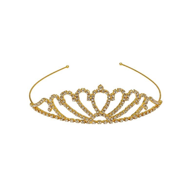 Corona gioiello dorata con strass, design a onde e cuore per capelli.