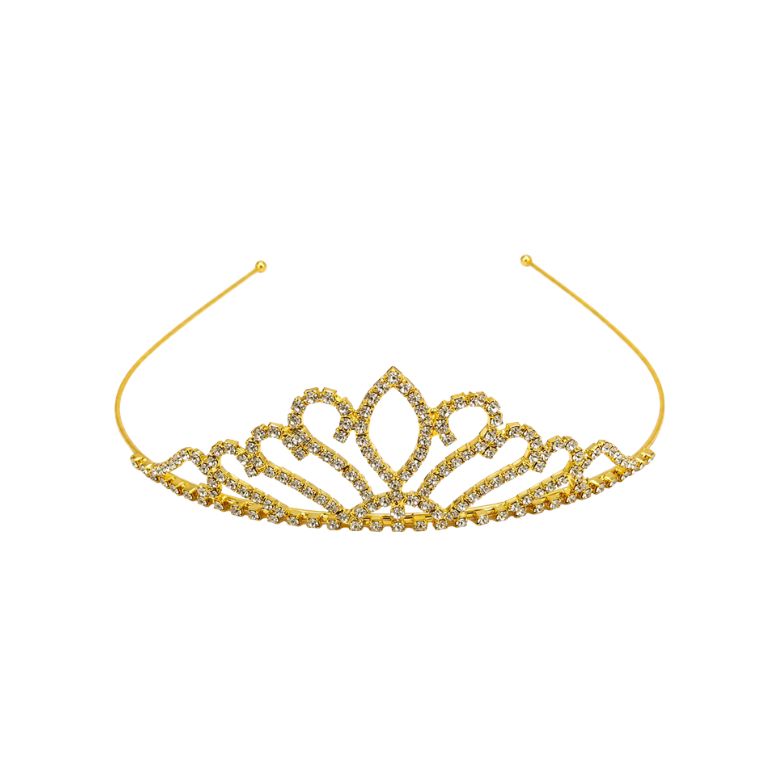 Corona gioiello dorata con strass a onde per capelli. Accessorio elegante e scintillante.