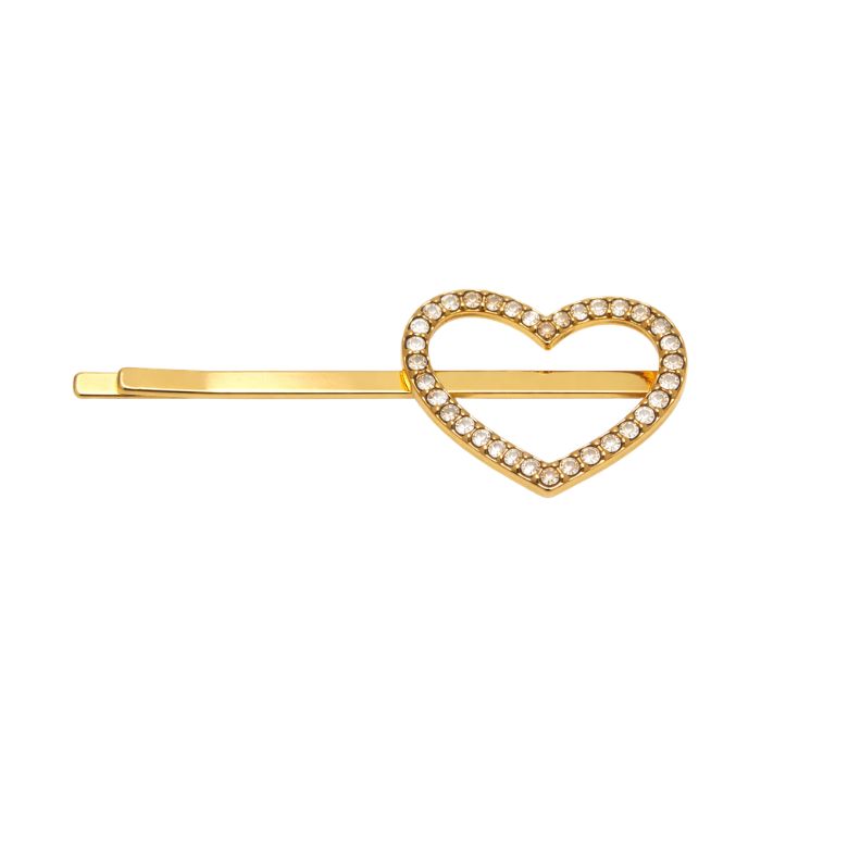 molletta per capelli in acciaio dorato a cuore con strass