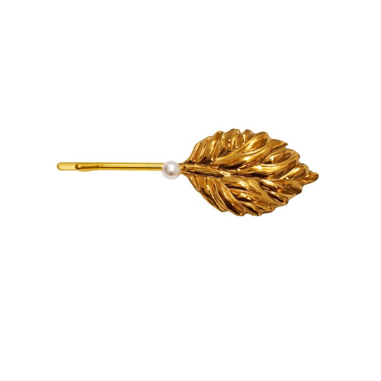 Molletta capelli acciaio dorato con pietre turchesi. Accessorio brillante ed elegante.