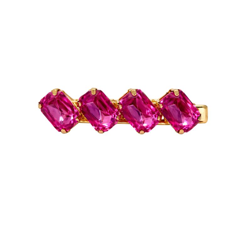 Molletta capelli acciaio dorato con gemme fucsia. Accessorio moda.