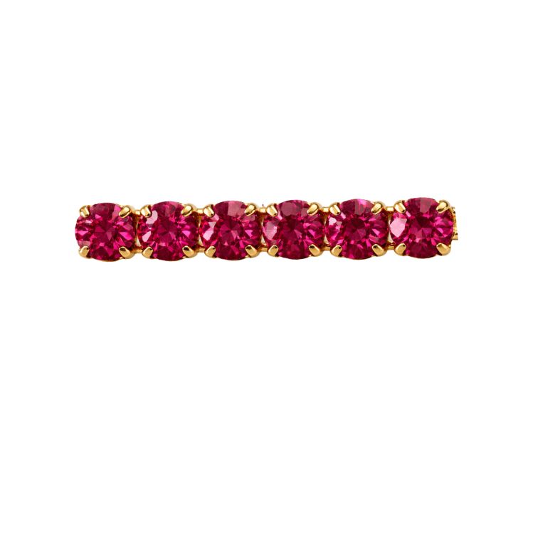 Molletta capelli acciaio dorato con pietre fucsia. Accessorio elegante e luminoso.