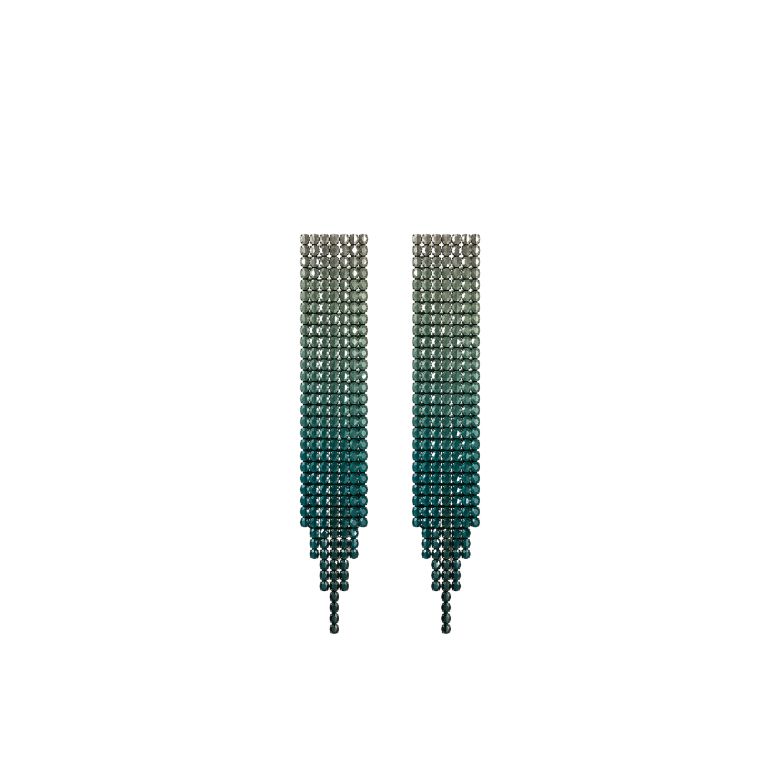 Eleganti orecchini lunghi azzurri con design a cascata di perline sfumate.