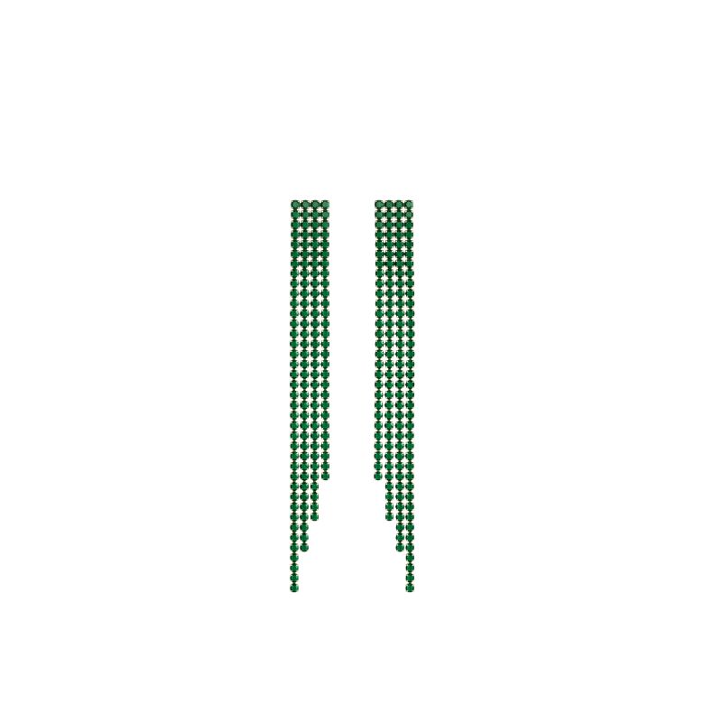Eleganti orecchini verde smeraldo con frange di cristalli su acciaio argentato, perfetti per un tocco di lusso.