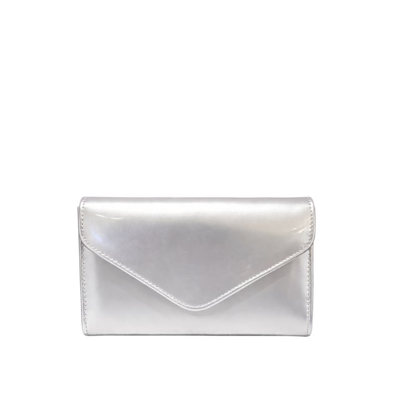pochette argento lucida con patta a busta elegante