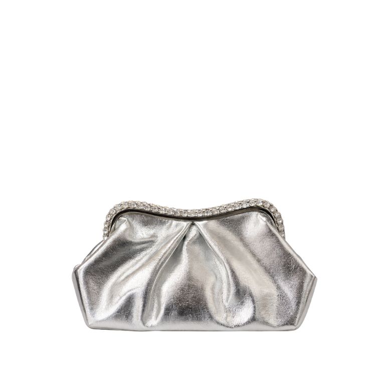pochette argento morbida drappeggiata con chiusura a gioiello