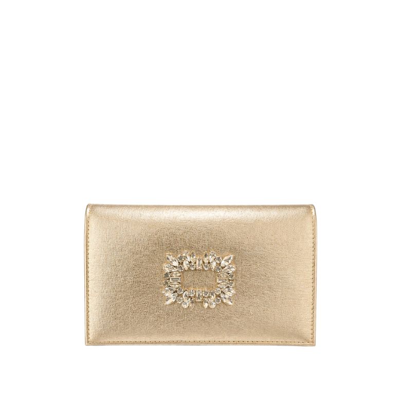 pochette oro con fibbia gioiello in finitura metallizzata
