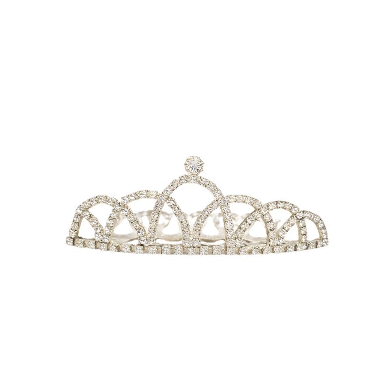 tiara con pettine in acciaio argentato con cristallo centrale