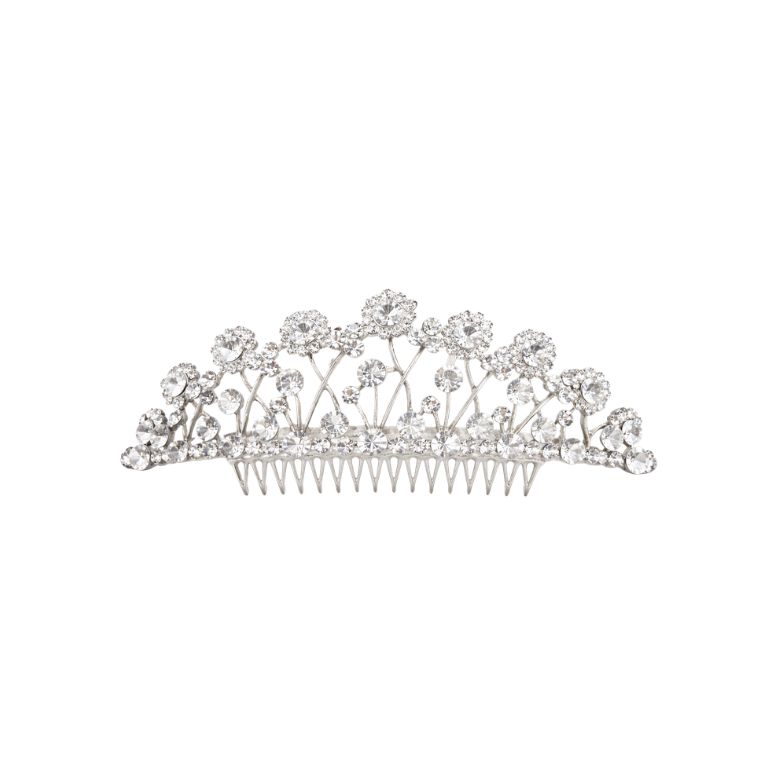 tiara con pettine in acciaio argentato con motivo floreale