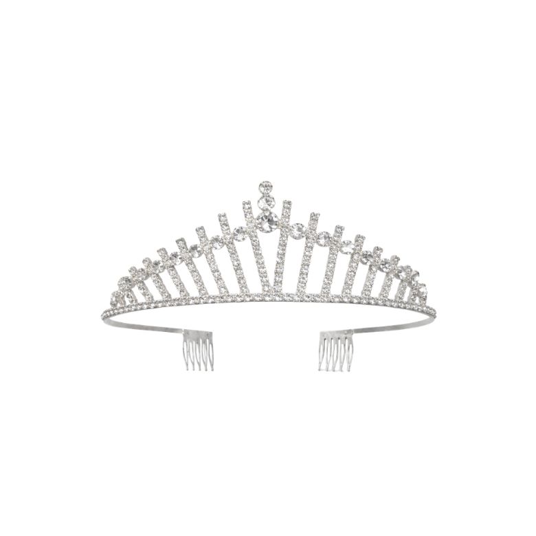 tiara in acciaio argentato a ventaglio e cristalli luminosi