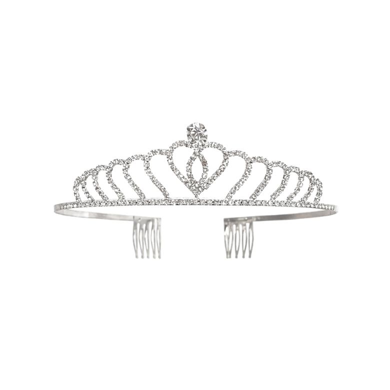 tiara in acciaio argentato con motivo a cuore e cristalli luminosi