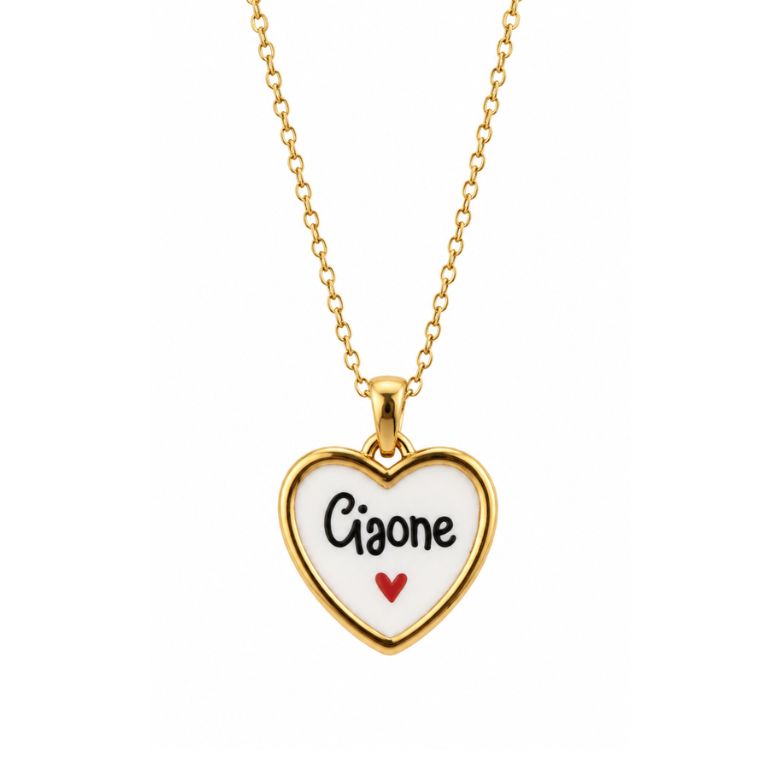 Collana Ciaone cuore acciaio dorato. Pendente a cuore con scritta Ciaone.